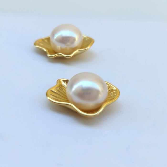 PEARL IN A SHELL STUD EARRINGS