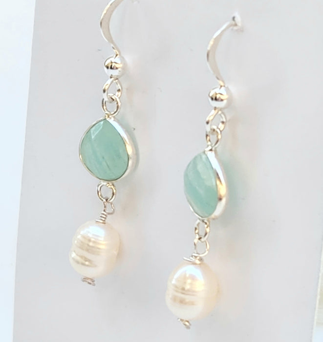 AMAZONITE & PEARL HOOKS