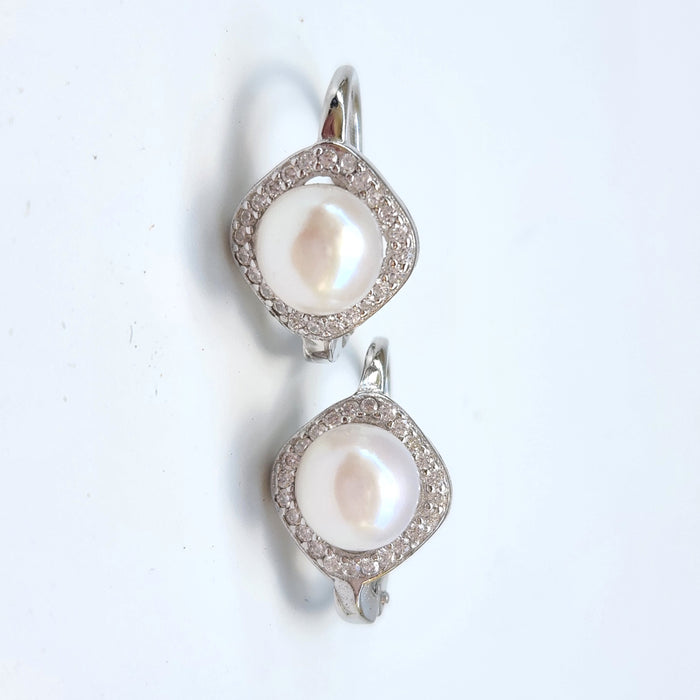 STERLING SILVER CZ LEVER BACK EARRINGS