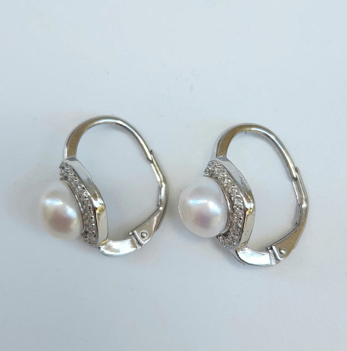 STERLING SILVER CZ LEVER BACK EARRINGS