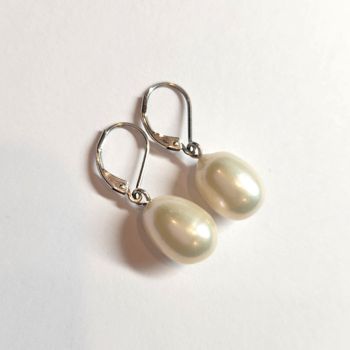 STERLING SILVER PEARL LEVER-BACK EARRINGS