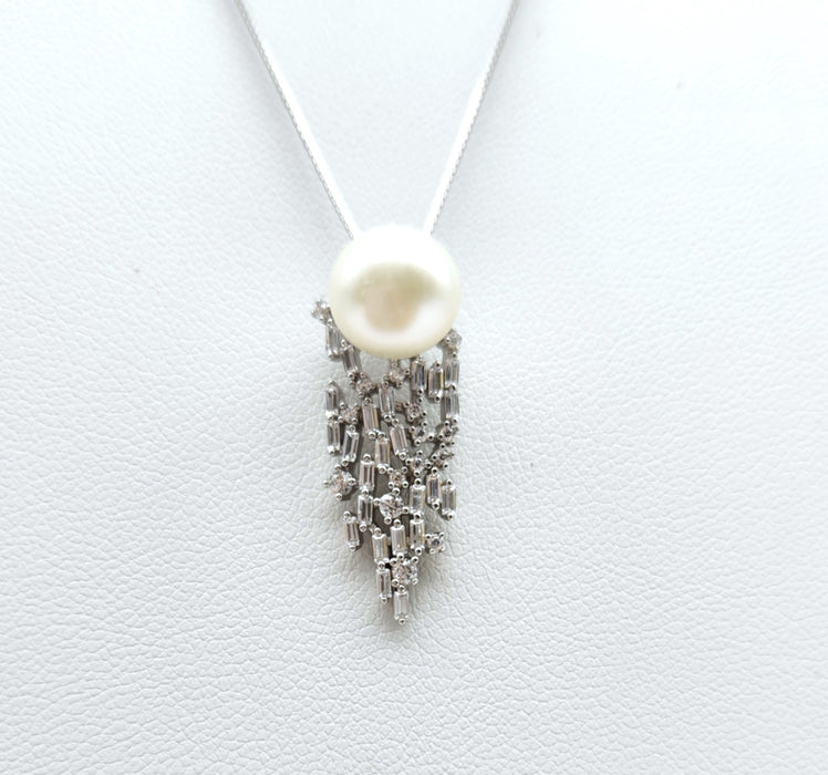 STERLING SILVER WATERFALL & PEARL PENDANT