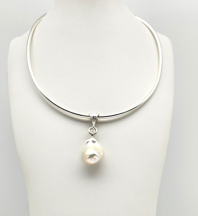 LARGE BAROQUE PEARL PENDANT WITH 3mm STERLING SILVER OMEGA WIRE