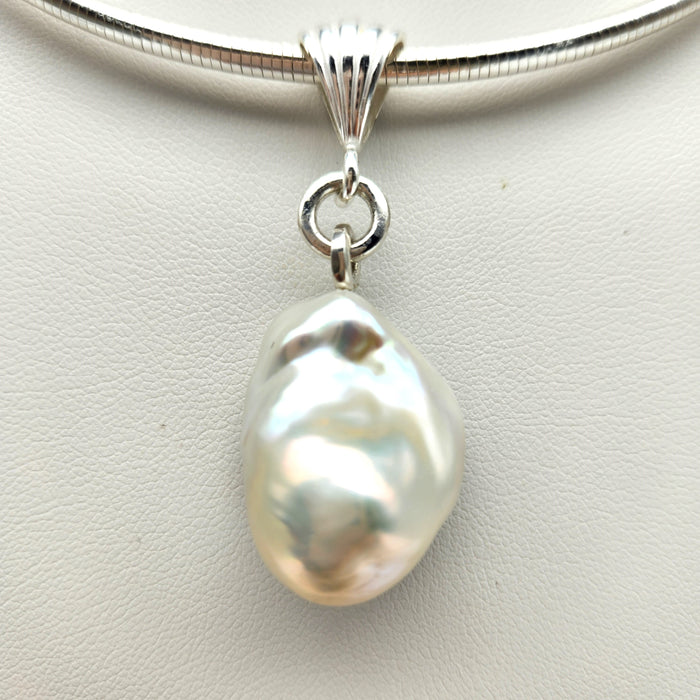 LARGE BAROQUE PEARL PENDANT WITH 3mm STERLING SILVER OMEGA WIRE