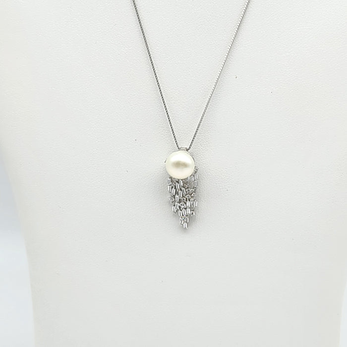 STERLING SILVER WATERFALL & PEARL PENDANT