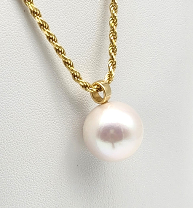 LARGE 16.7mm ROUND PEARL PENDANT, 18ct YELLOW GOLD SETTING