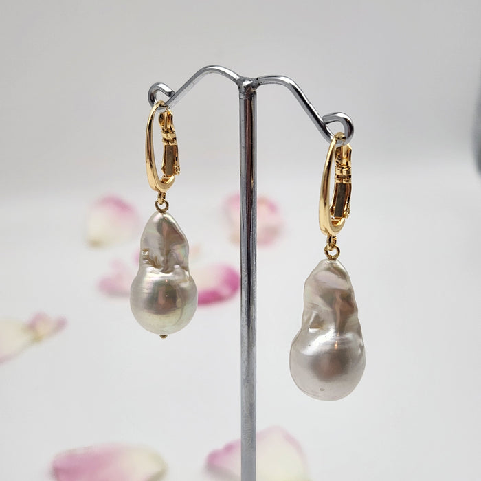 LARGE BAROQUE PEARLS WITH LEVER BACK FITTINGS