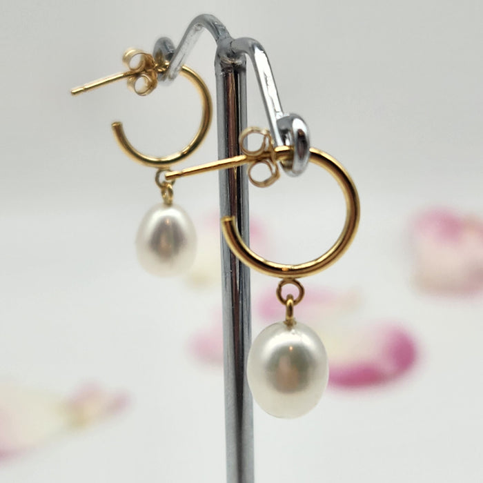 DAINTY PEARL HOOPS WITH STUD FITTING