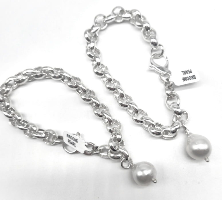 STERLING SILVER HEAVY BRACELET WITH BROOME PEARL