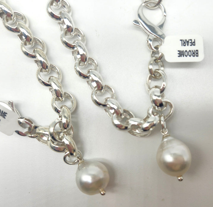STERLING SILVER HEAVY BRACELET WITH BROOME PEARL