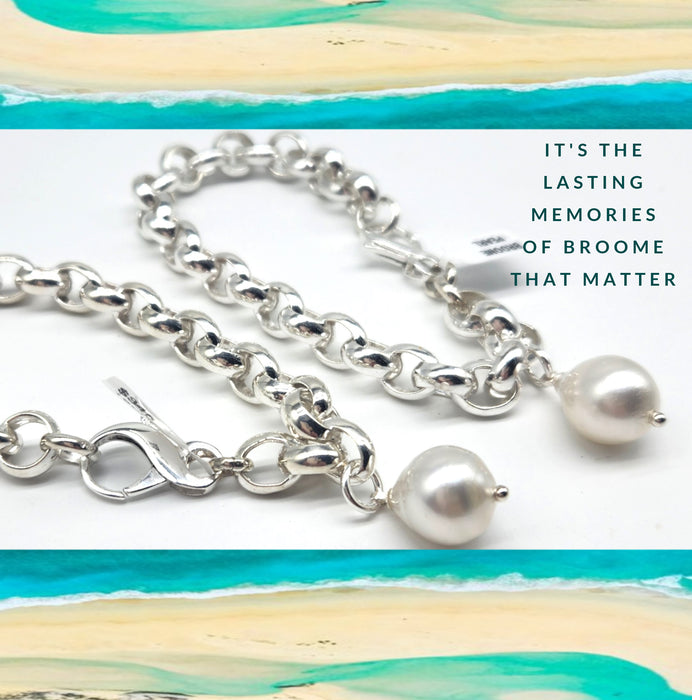 STERLING SILVER HEAVY BRACELET WITH BROOME PEARL