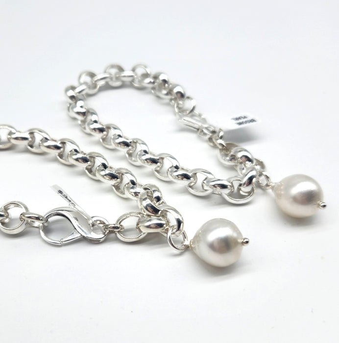STERLING SILVER HEAVY BRACELET WITH BROOME PEARL