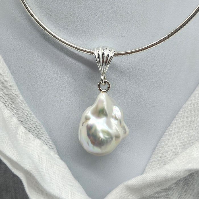LARGE STERLING SILVER BAROQUE PEARL PENDANT