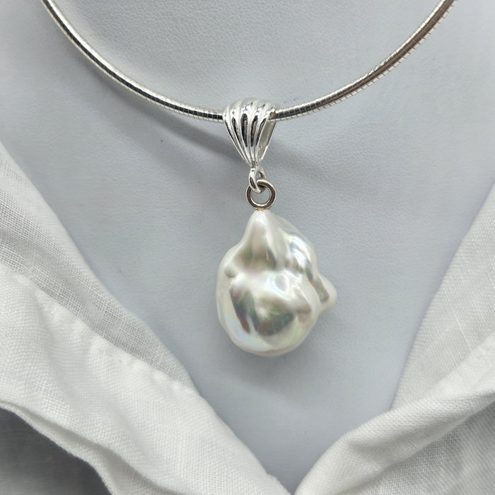 LARGE STERLING SILVER BAROQUE PEARL PENDANT