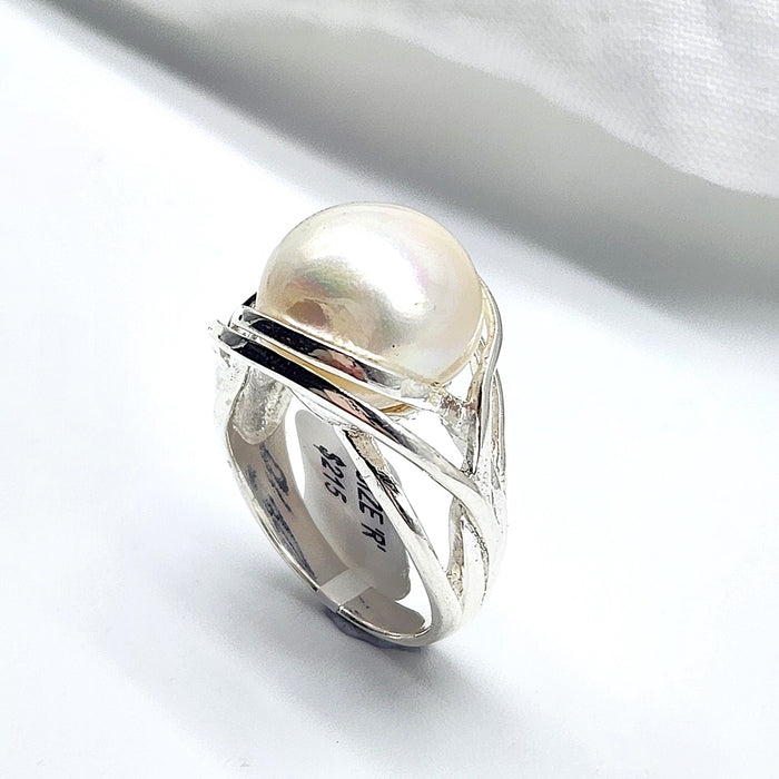 STERLING SILVER ART NOUVEAU PEARL RING