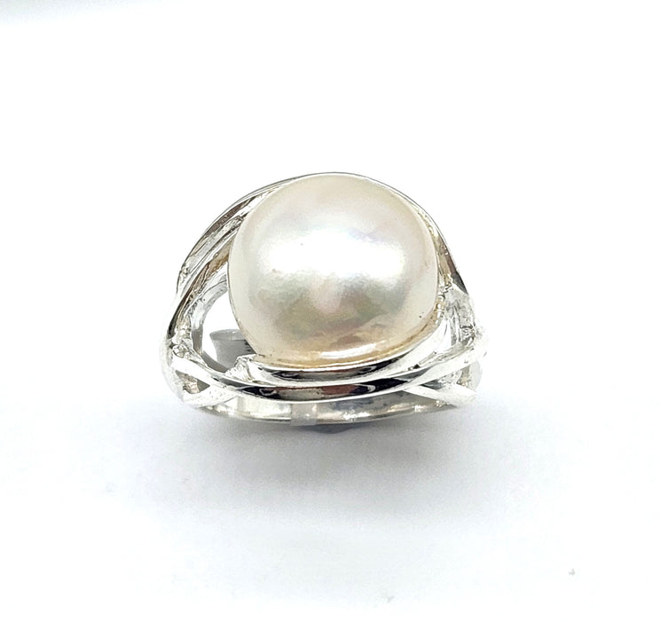 STERLING SILVER ART NOUVEAU PEARL RING