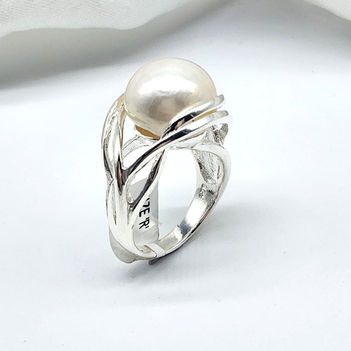 STERLING SILVER ART NOUVEAU PEARL RING