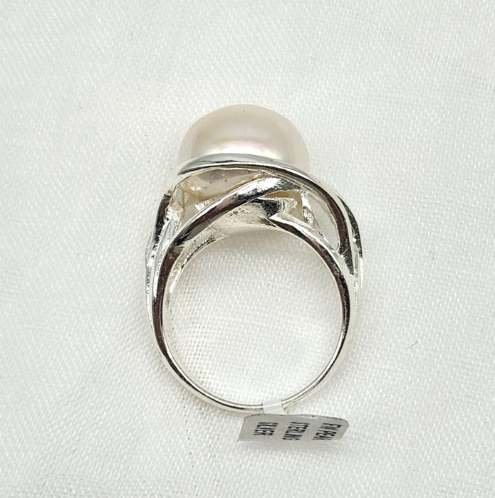 STERLING SILVER ART NOUVEAU PEARL RING
