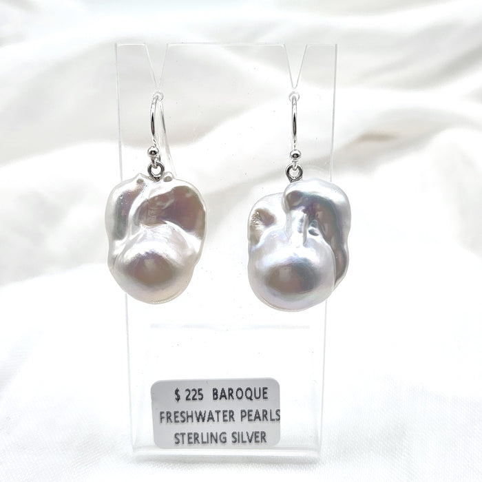 STERLING SILVER SHEPHERD HOOKS, LARGE BAROQUE PEARLS