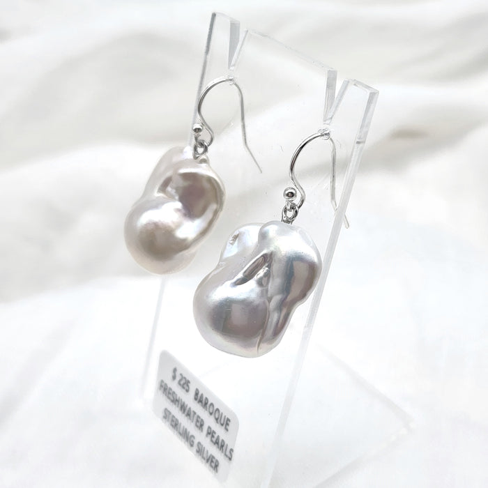 STERLING SILVER SHEPHERD HOOKS, LARGE BAROQUE PEARLS