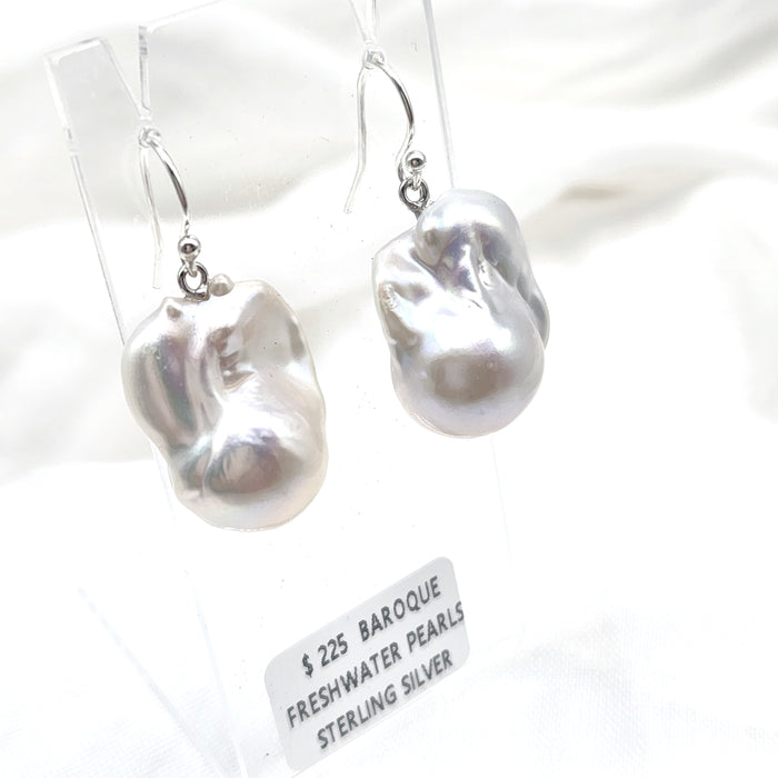 STERLING SILVER SHEPHERD HOOKS, LARGE BAROQUE PEARLS