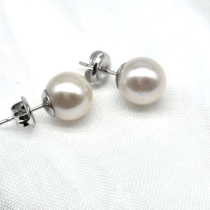 10mm ROUND PEARL STUD EARRINGS