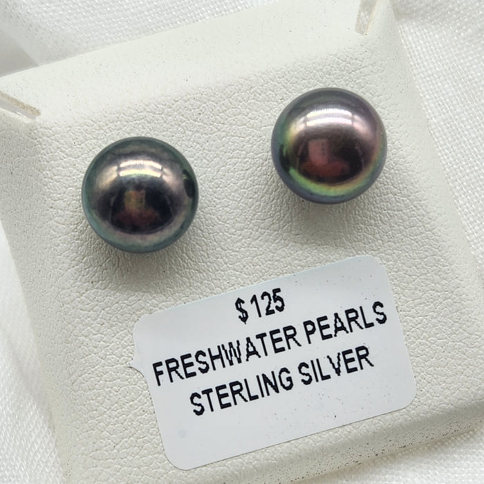 RARE 10mm DEEP CHERRY PEACOCK PEARL STUD EARRINGS