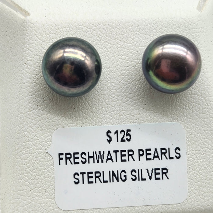 RARE 10mm DEEP CHERRY PEACOCK PEARL STUD EARRINGS