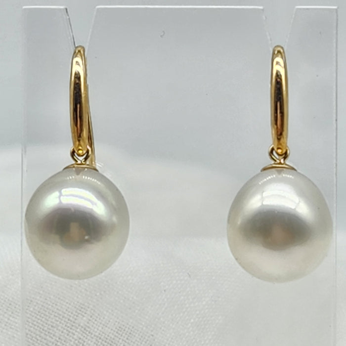 18ct YELLOW GOLD AUSTRALIAN SOUTH SEA PEARLS, FRENCH HOOK EARRINGS