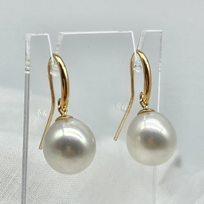 18ct YELLOW GOLD AUSTRALIAN SOUTH SEA PEARLS, FRENCH HOOK EARRINGS