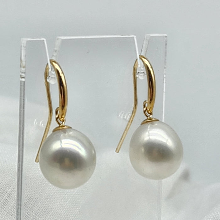 18ct YELLOW GOLD AUSTRALIAN SOUTH SEA PEARLS, FRENCH HOOK EARRINGS