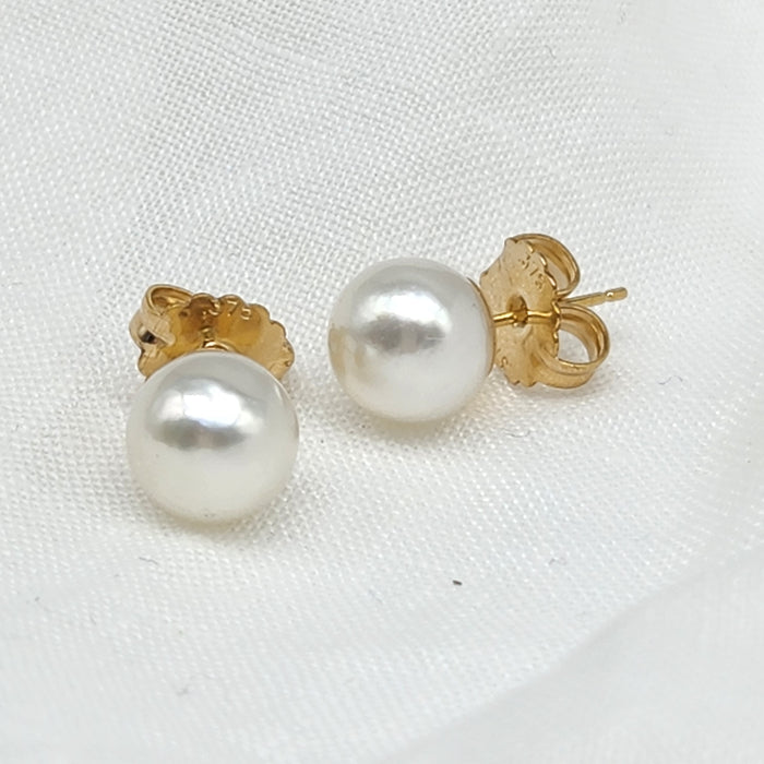9ct YELLOW GOLD AUSTRALIAN SOUTH SEA PEARLS, 9mm CLASSIC STUD EARRINGS
