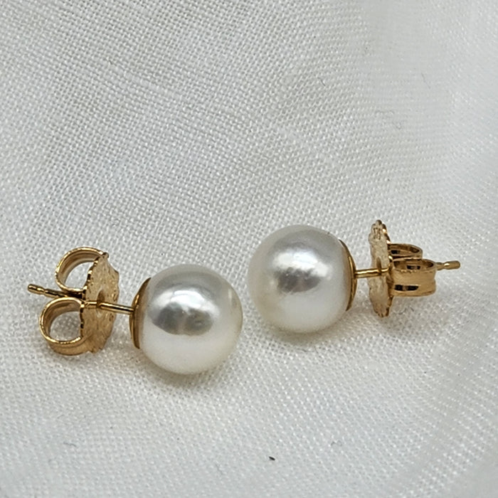 9ct YELLOW GOLD AUSTRALIAN SOUTH SEA PEARLS, 9mm CLASSIC STUD EARRINGS