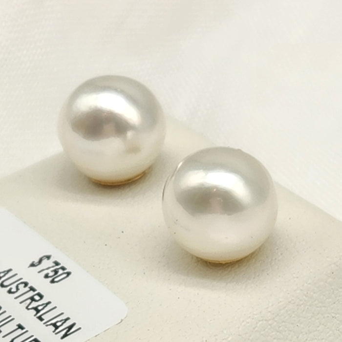 9ct YELLOW GOLD AUSTRALIAN SOUTH SEA PEARLS, 10mm CLASSIC STUD EARRINGS
