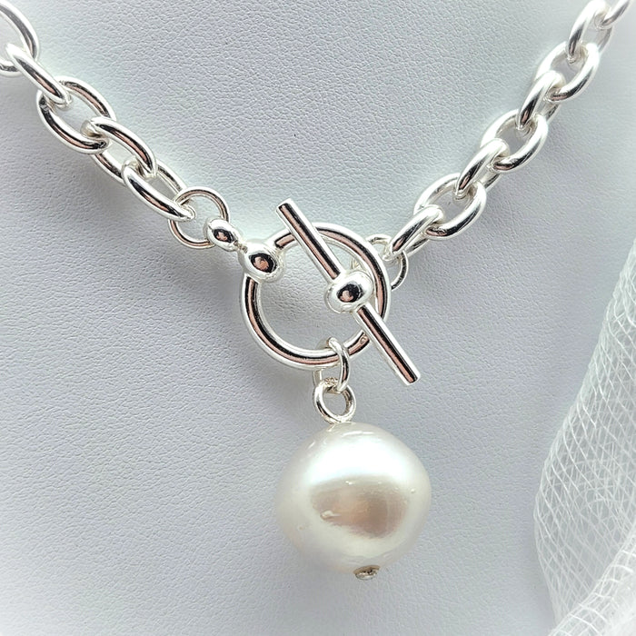 AUSTRALIAN SOUTH SEA PEARL HEAVY STERLING SILVER SHACKLE NECKLACE