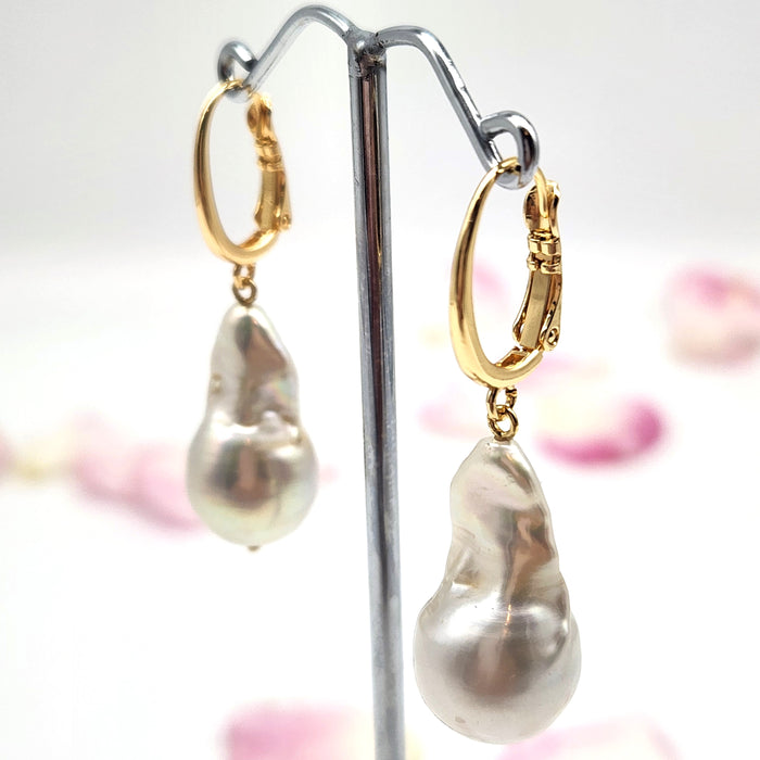 LARGE BAROQUE PEARLS WITH LEVER BACK FITTINGS