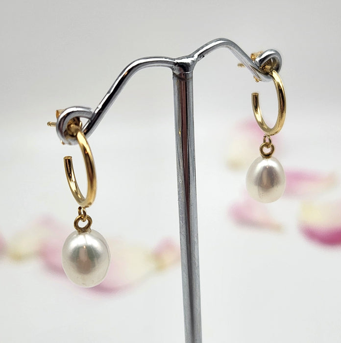 DAINTY PEARL HOOPS WITH STUD FITTING