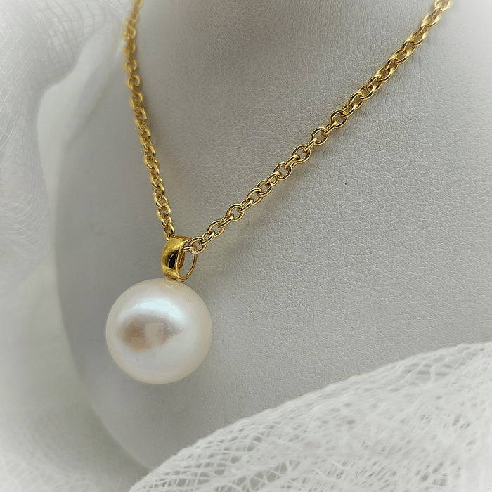 18ct YELLOW GOLD BIG 13mm ROUND FRESHWATER PEARL PENDANT