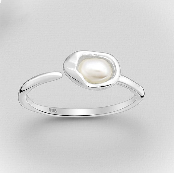 STERLING SILVER ADJUSTABLE PEARL RING